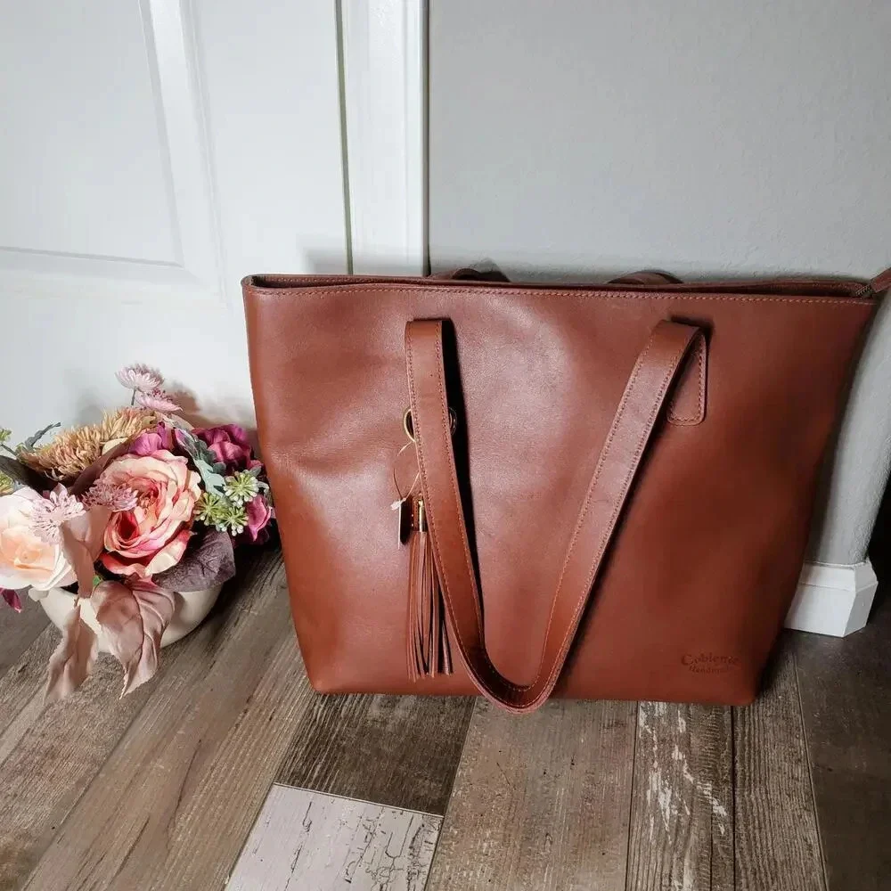 NWT Coblentz U.S.A. Handmade Large Leather Zippered Sierra Tote Bag